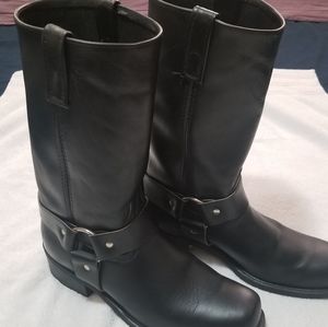 13" Men's Black leather harness boots